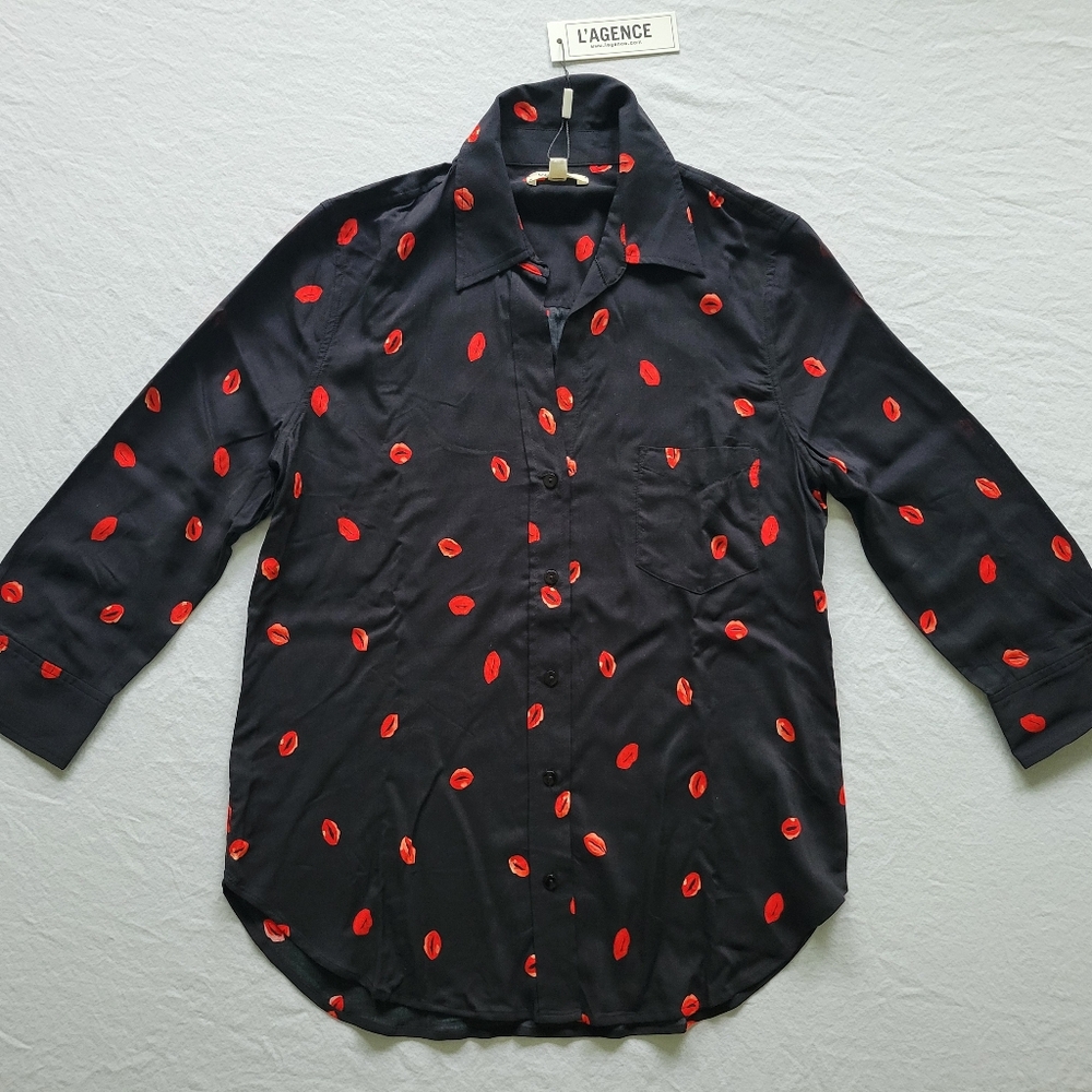 L'Agence Scarlet Ryan Lips Kiss Top Blouse XS NWT